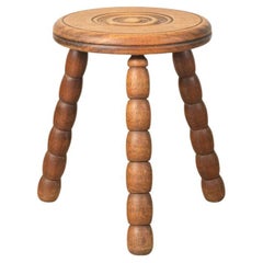 Vintage Tall French Wood Tripod Stool