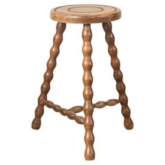 Vintage Tall French Wood Tripod Stool
