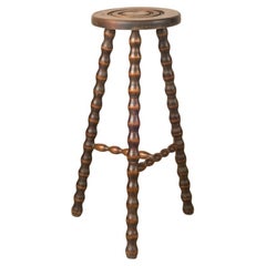 Vintage Tall French Wood Tripod Stool