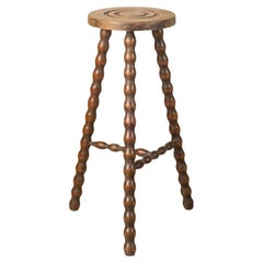 Vintage Tall French Wood Tripod Stool