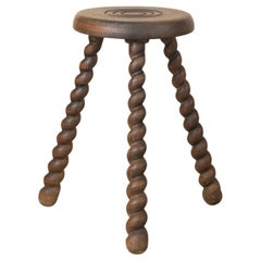 Vintage Tall French Wood Tripod Stool