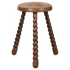 Vintage Tall French Wood Tripod Stool