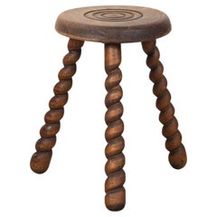 Tall French Wood Tripod Stool