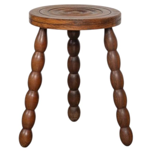 French Bobbin Wood Tripod Stool