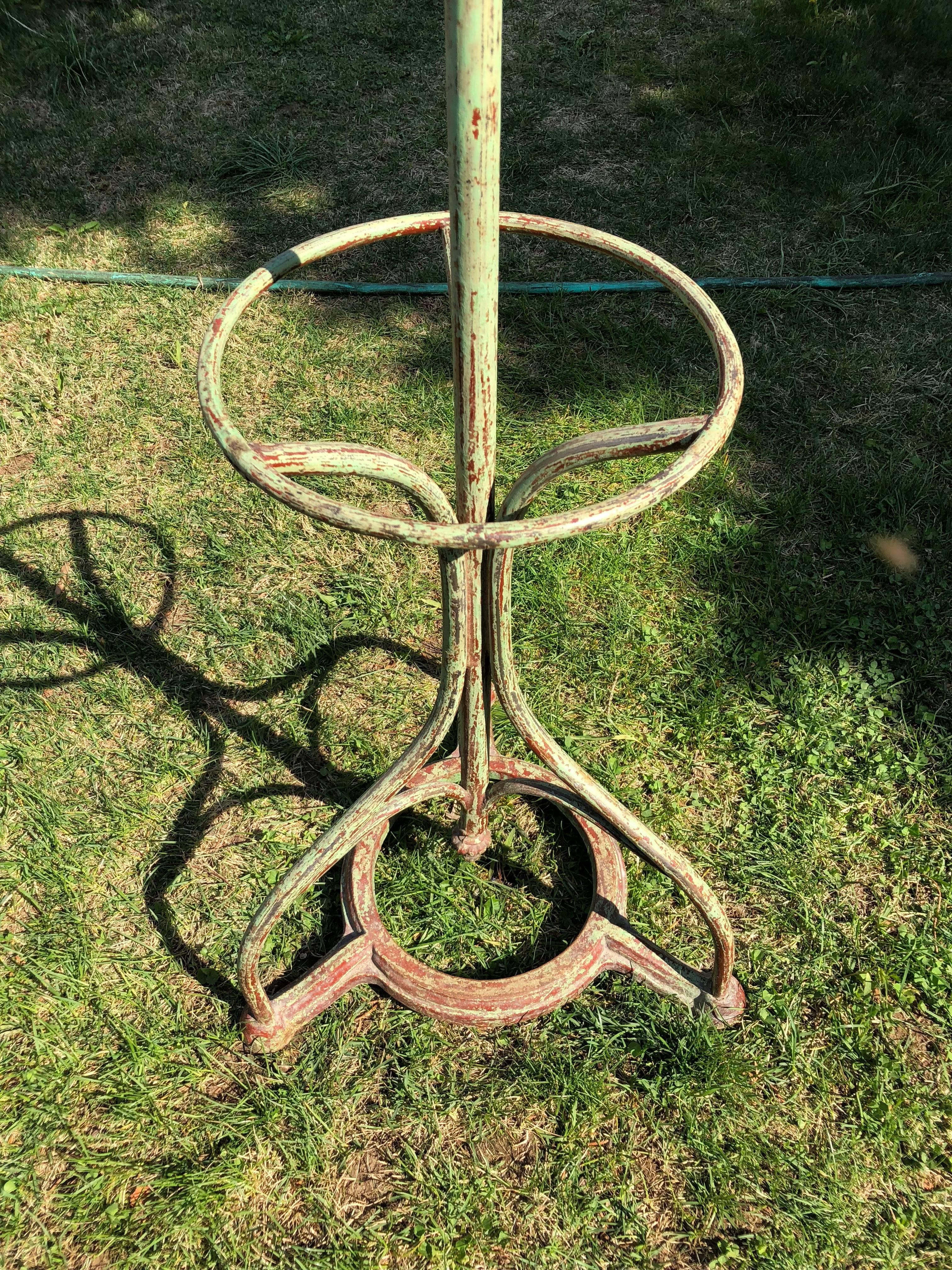 Tall French Wrought Iron Coat Rack in Sage Green Paint 2