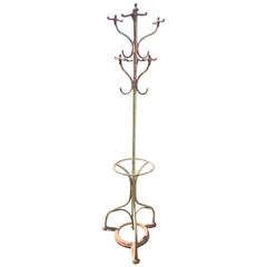 Tall French Wrought Iron Coat Rack in Sage Green Paint