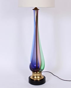Tall Fulvio Bianconi for Venini Blue Pink Green Purple Murano Glass Table Lamp