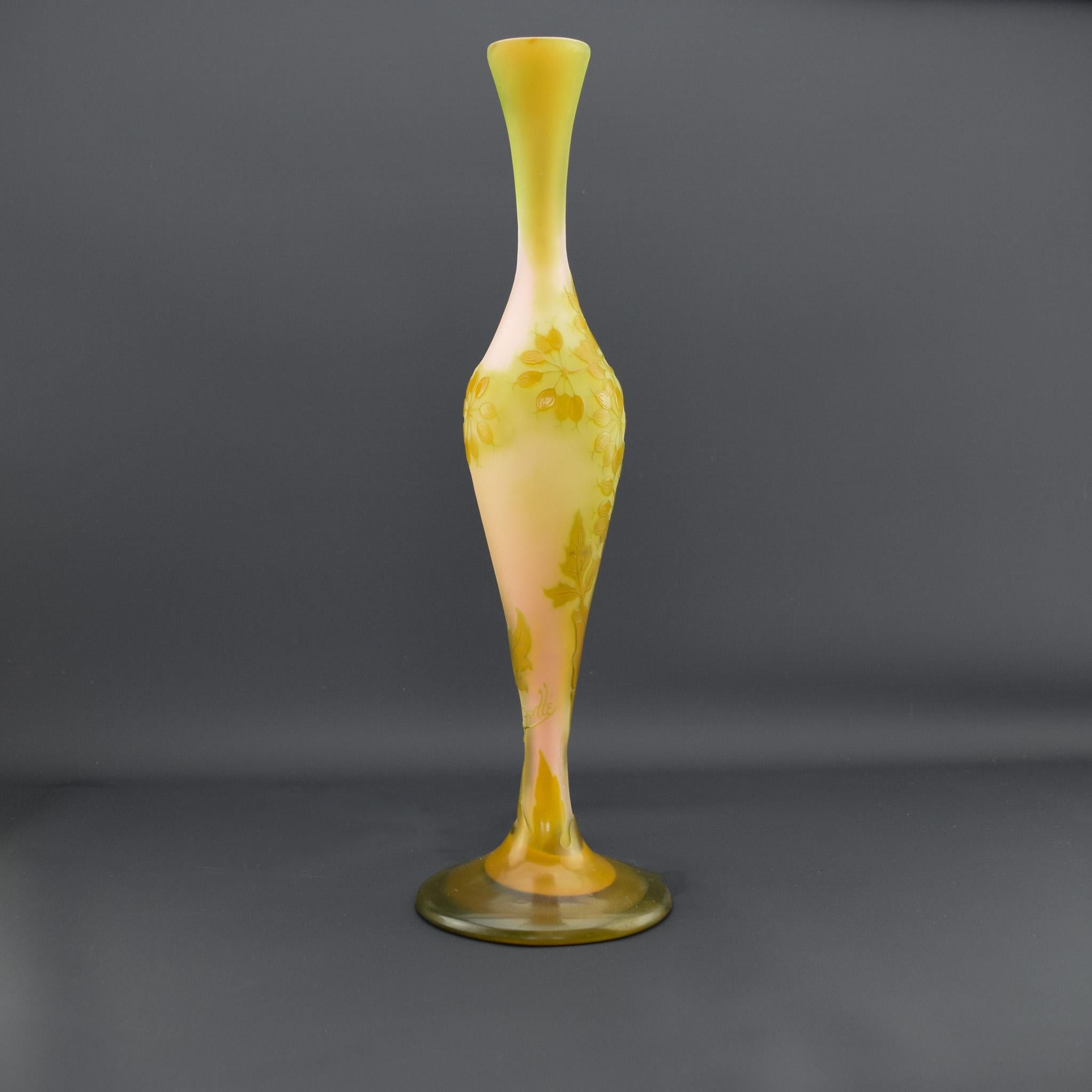 Vaso alto in vetro cammeo floreale Galle C1910 In condizioni buone in vendita a Devon, GB