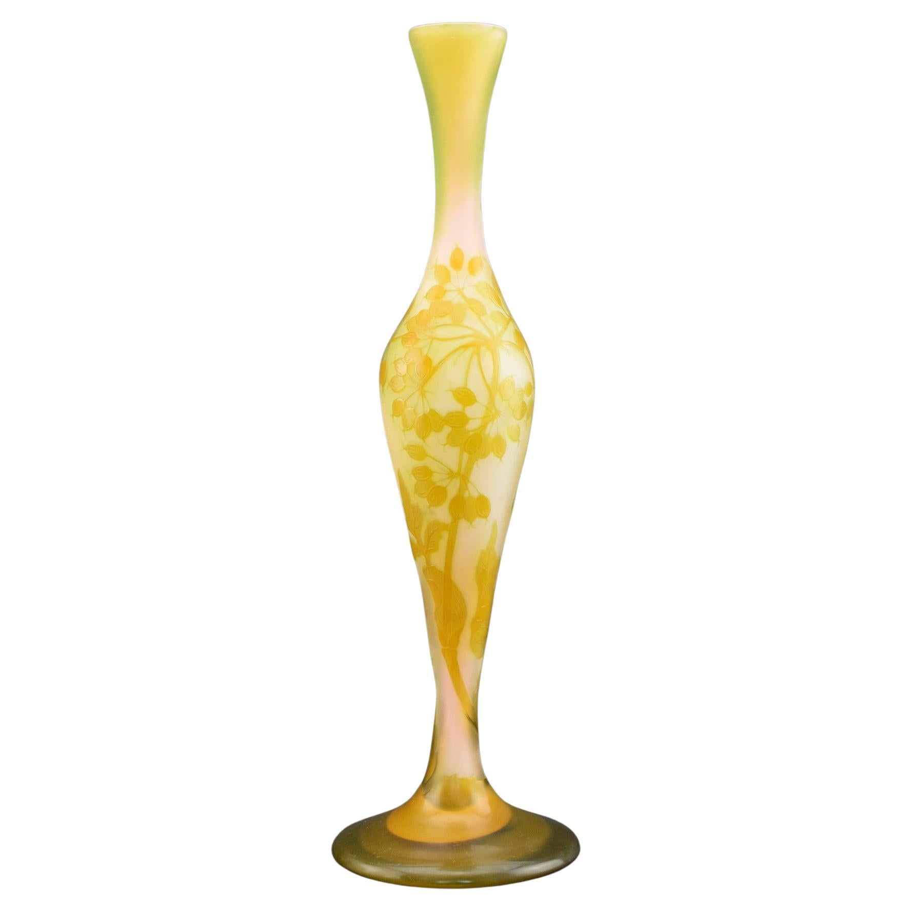 Tall Galle floral cameo glass vase C1910