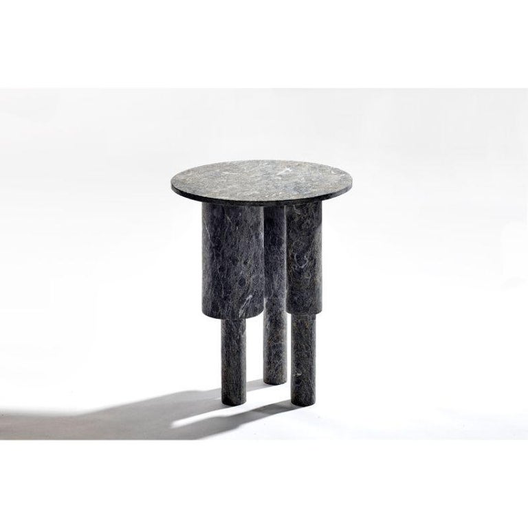 Tall game of stone side table, black silver by Josefina Munoz
Game of stone collection
Dimensions: H55 x Ø45cm
Material: marble palissandro black silver

Available in: Low, small and XS sizes. 

Interpreting the expressiveness of stone