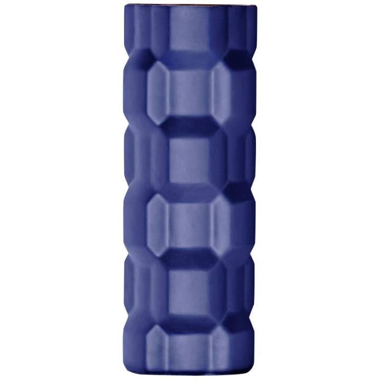 Große Tall Gear-Vase in mattem Blau von Phillippe Bestenheider für Driade im Angebot