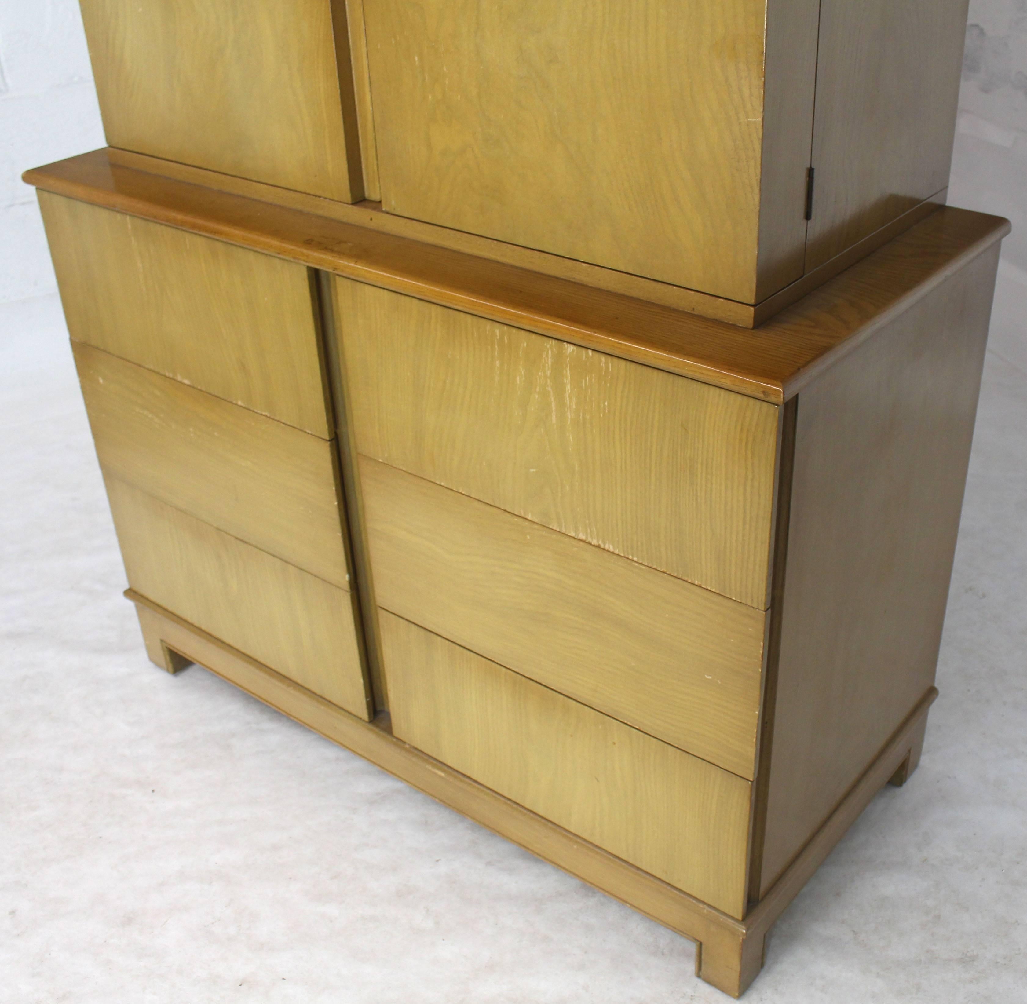 Mid-Century Modern Tall Gentleman's High Chest Mirrored Compartment  For Sale