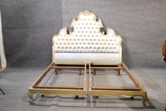 Tall Genuine Silver Leaf Tufted Italian Rococo Louis XV King Size Bed circa 1950