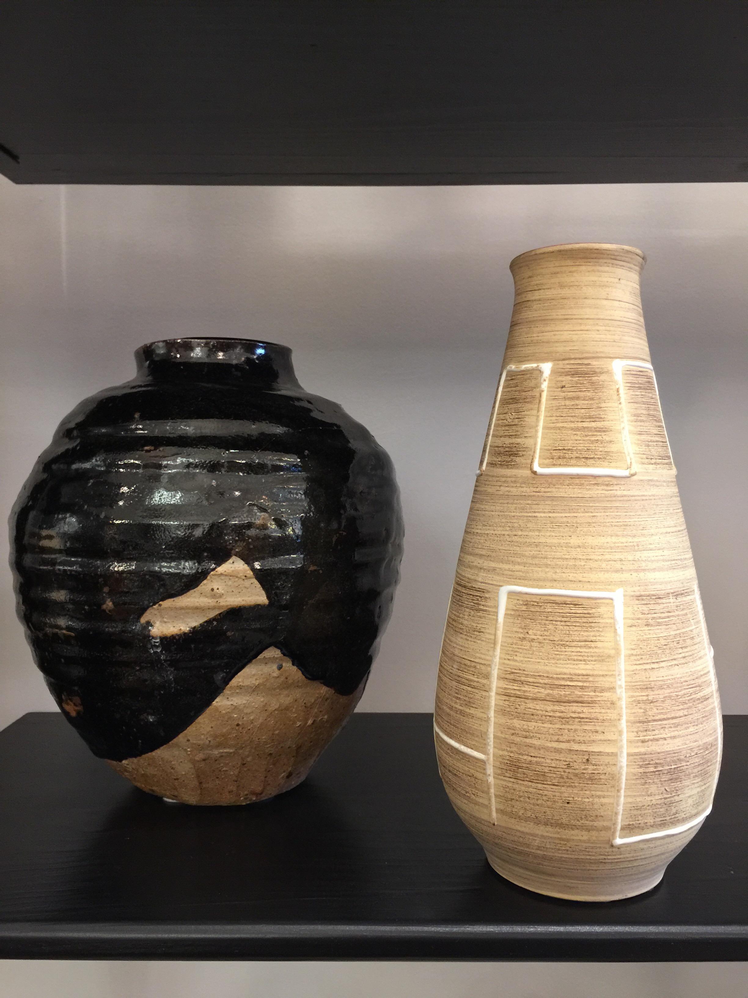 Glazed Tall German Geometric Design Vase