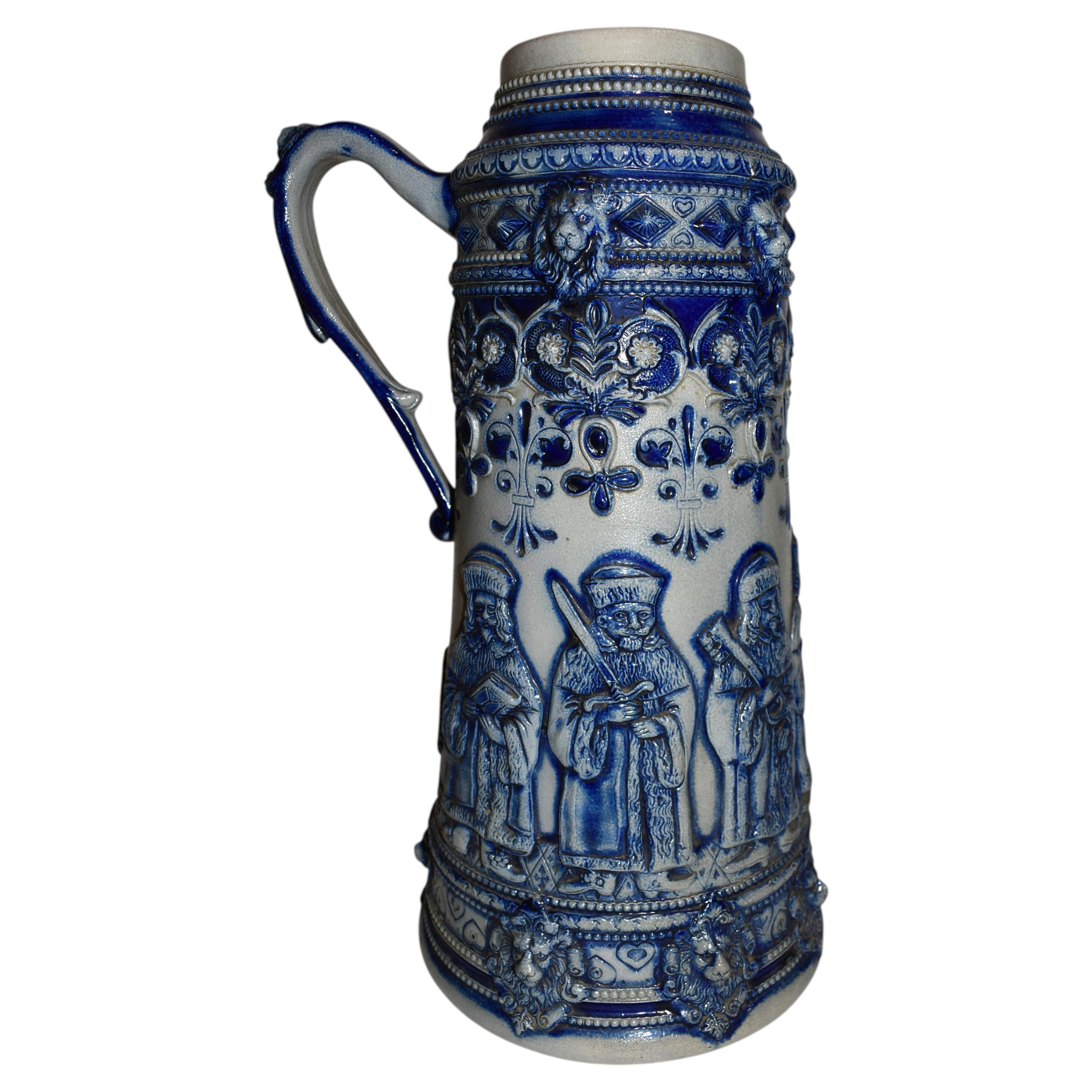 Tall German Westerwald Salt Glazed Stein For Sale