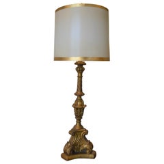 Tall Gilded Candleholder Converted to Table Lamp with Handmade Lamp Shade
