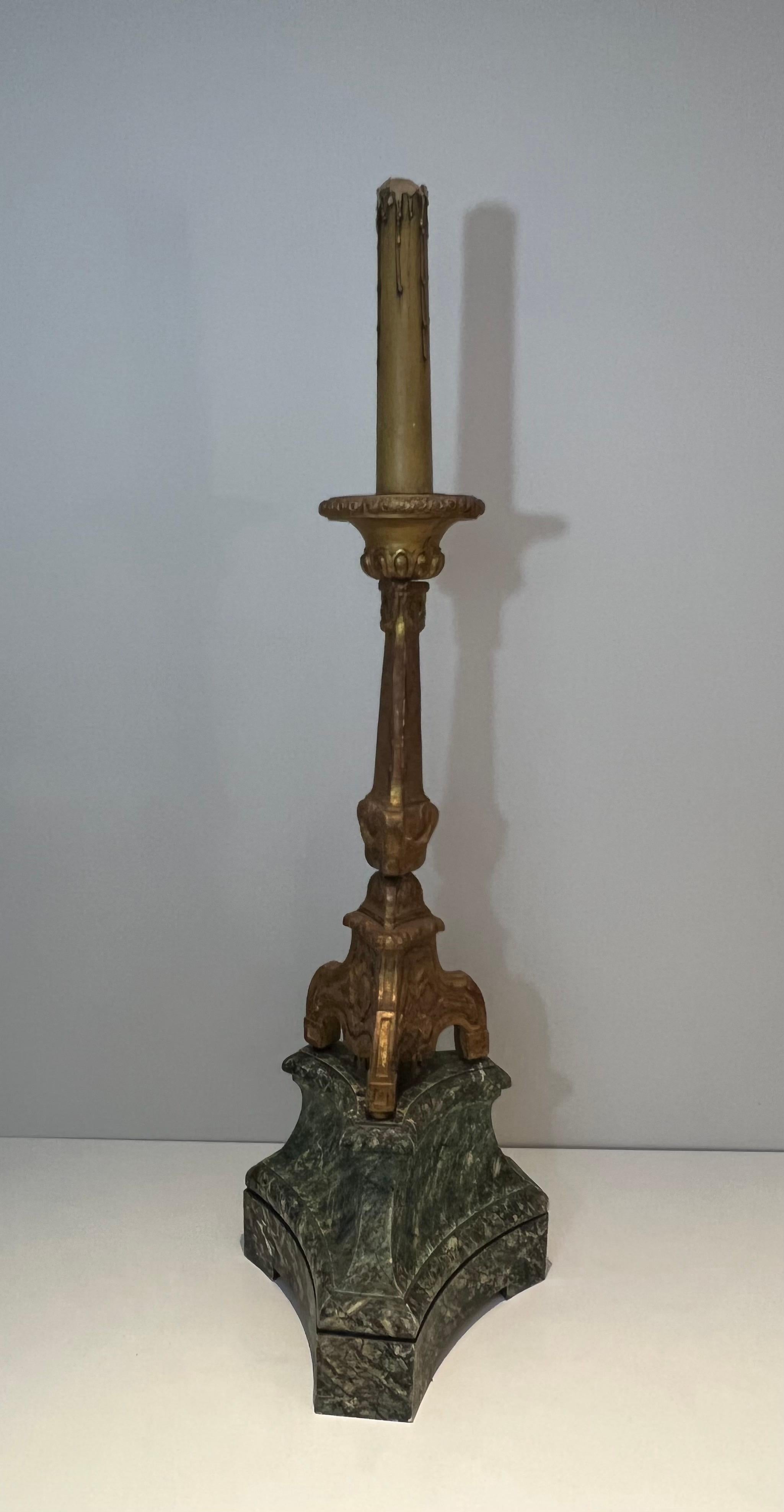 Tall Gilded Carved Wood Candelabra on a Patinated Base For Sale 4
