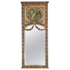 Tall Gilded French Louis XV Style Trumeau Mirror with Neoclassical Print
