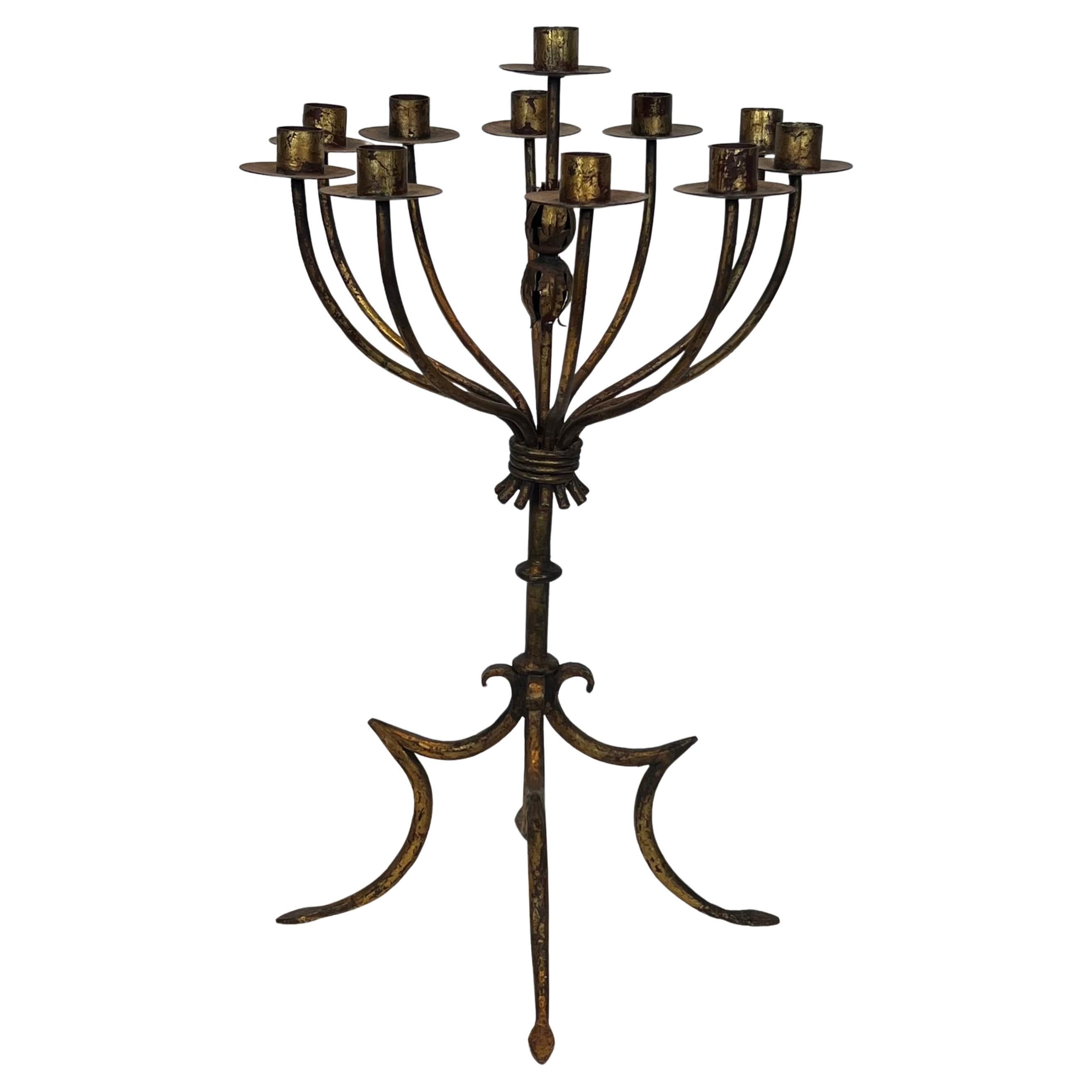 Tall Gilt Iron 11 Lights Candlestick