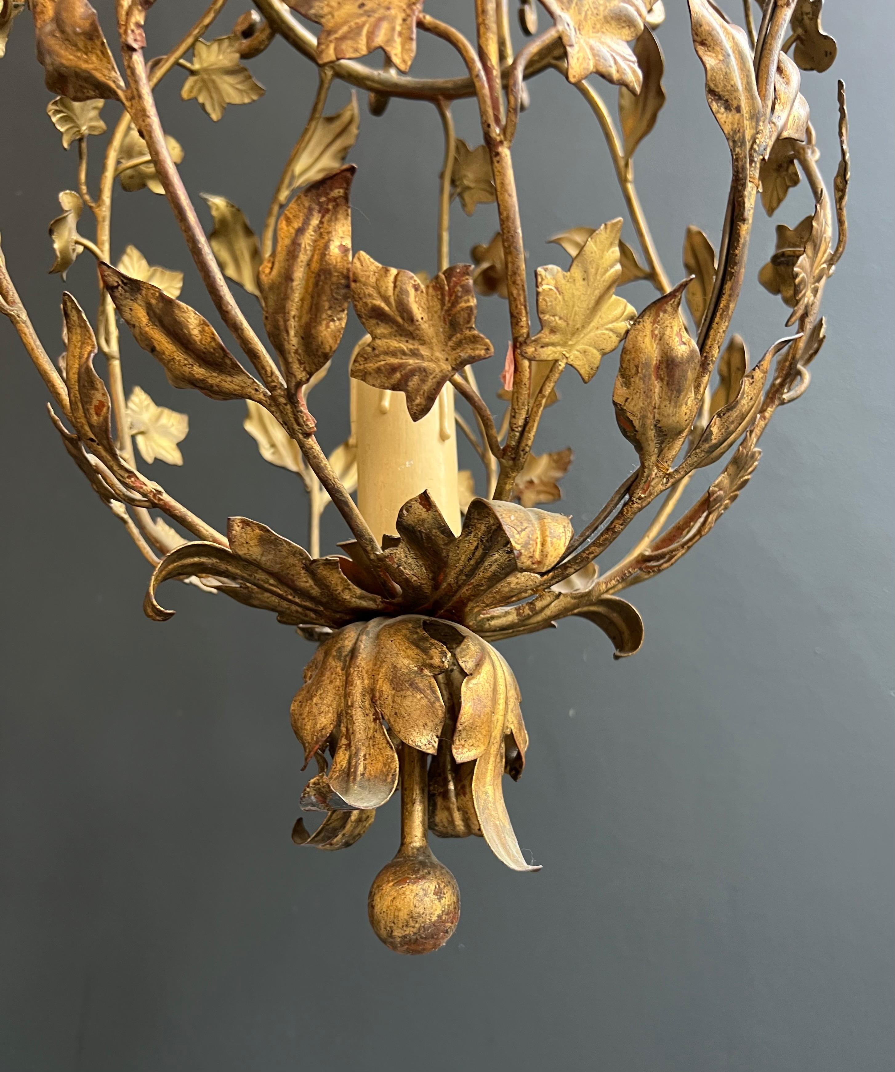 Tall Gilt Metal Lantern with Foliage Decorations Sign Palladio for Maison Baguès For Sale 4