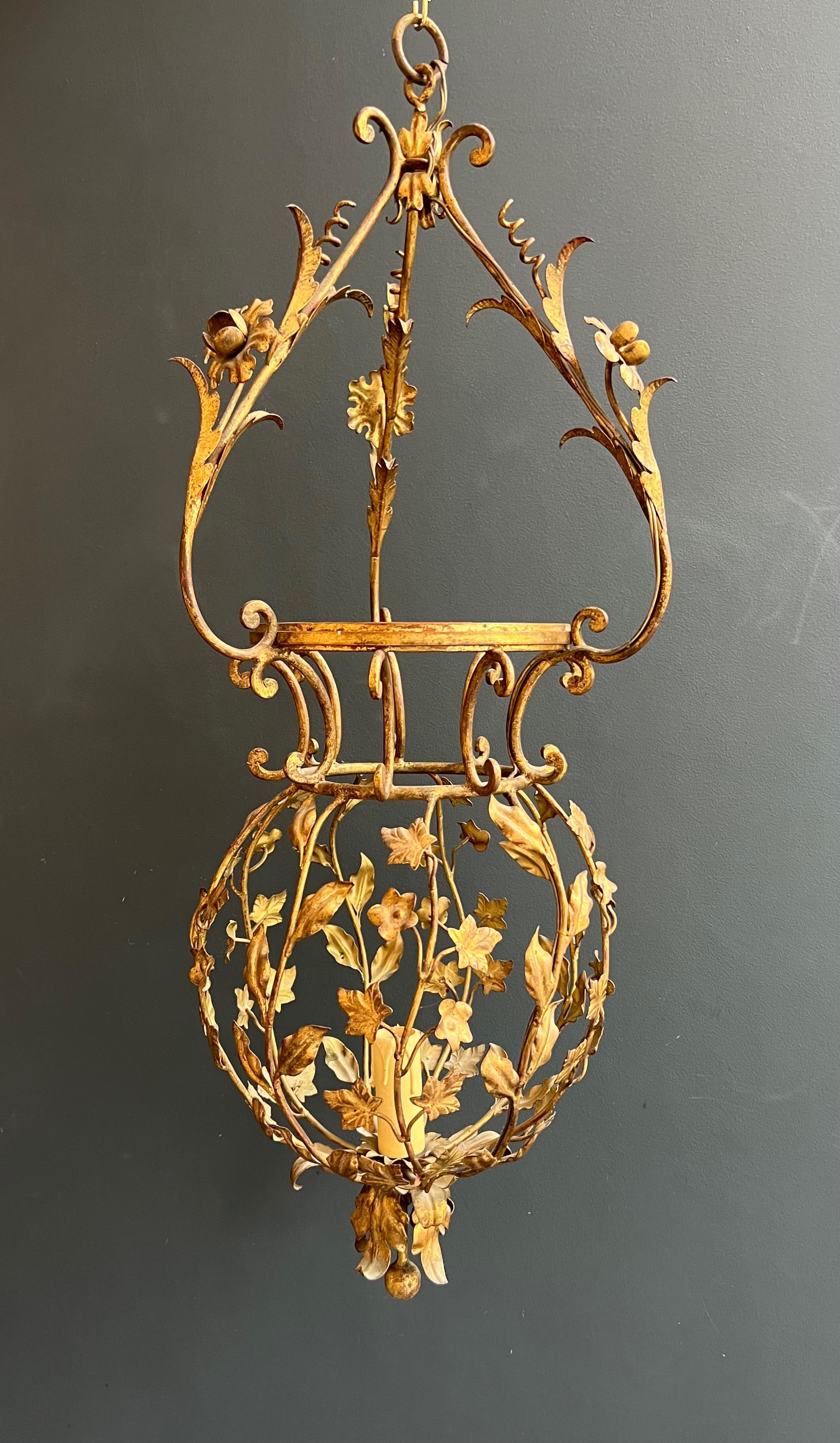 Tall Gilt Metal Lantern with Foliage Decorations Sign Palladio for Maison Baguès For Sale 6