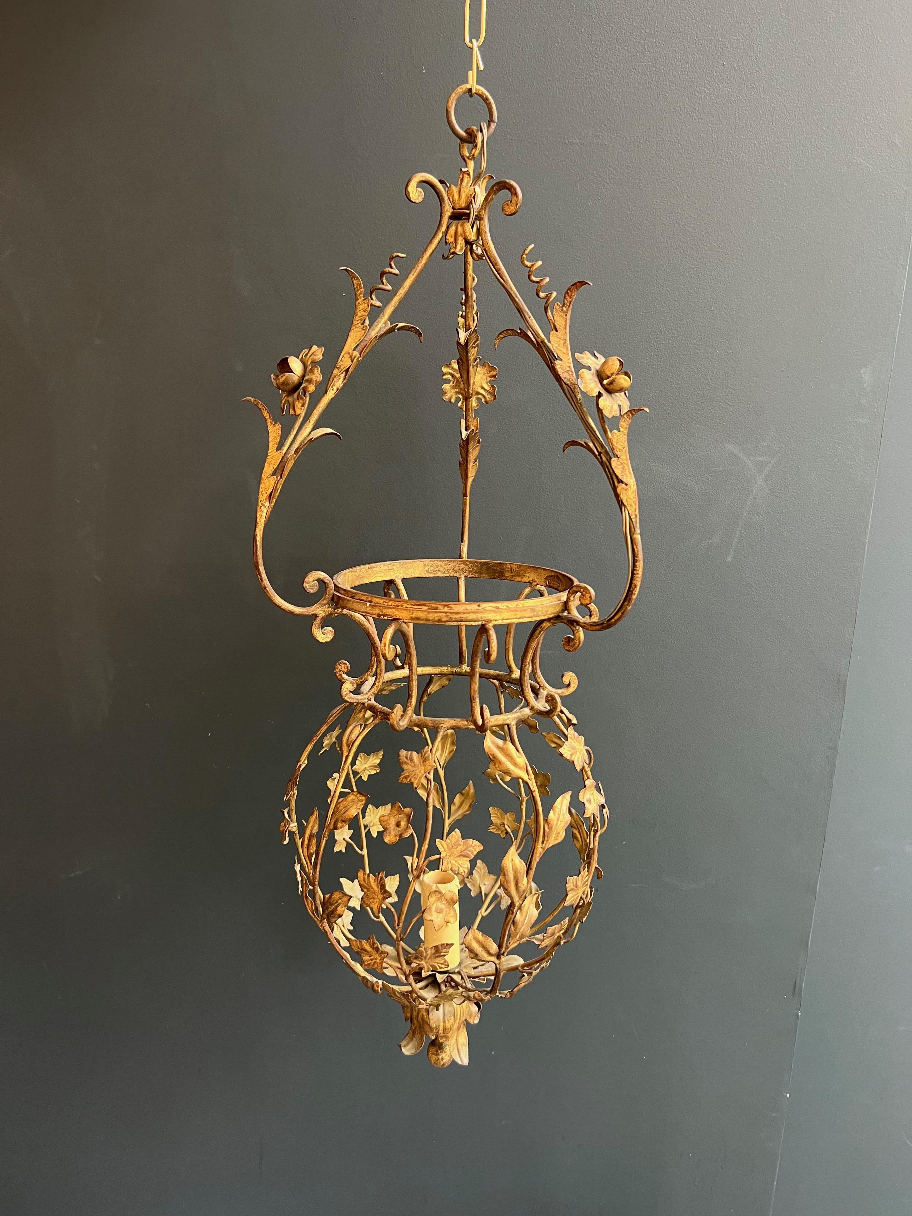 Tall Gilt Metal Lantern with Foliage Decorations Sign Palladio for Maison Baguès For Sale 7