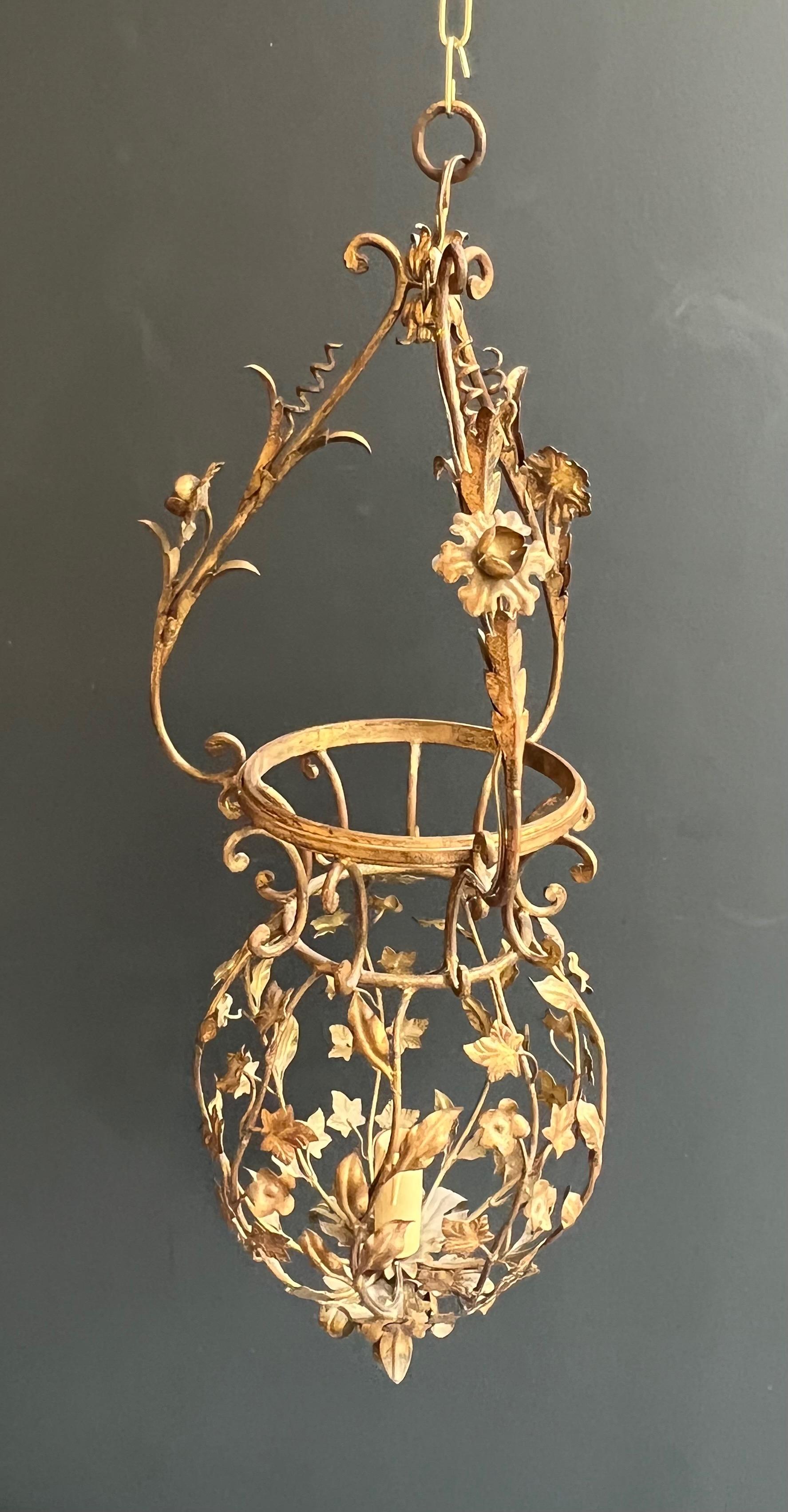 Tall Gilt Metal Lantern with Foliage Decorations Sign Palladio for Maison Baguès For Sale 9