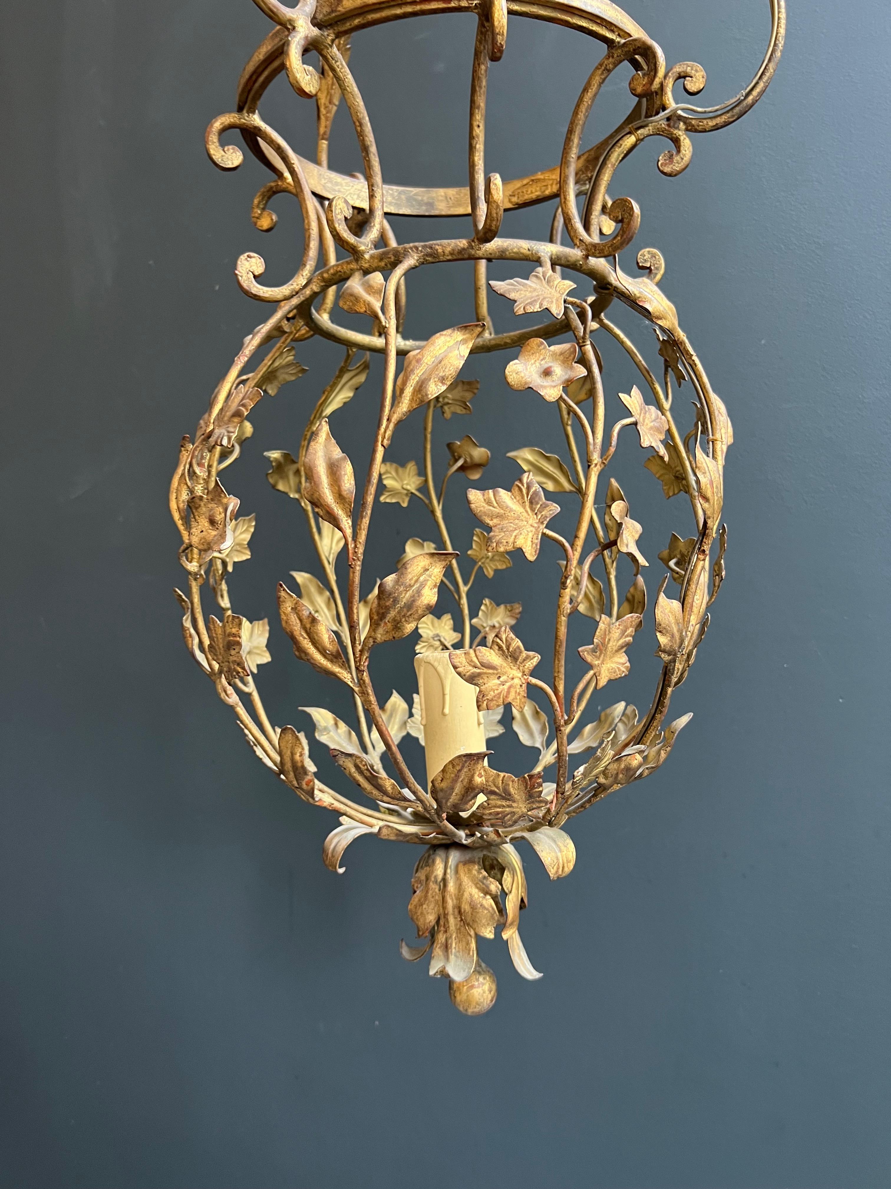 Tall Gilt Metal Lantern with Foliage Decorations Sign Palladio for Maison Baguès For Sale 10