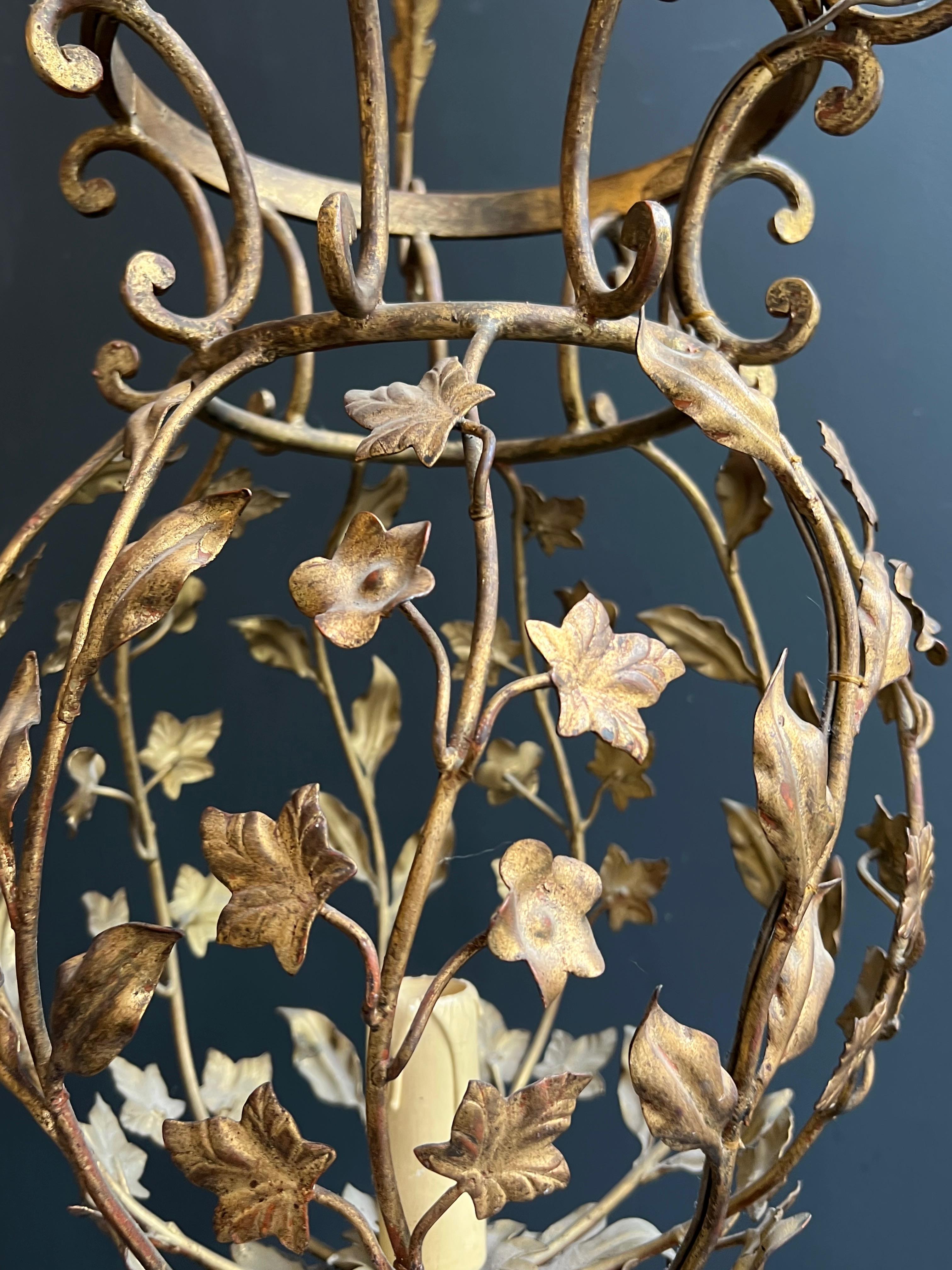 Tall Gilt Metal Lantern with Foliage Decorations Sign Palladio for Maison Baguès For Sale 11