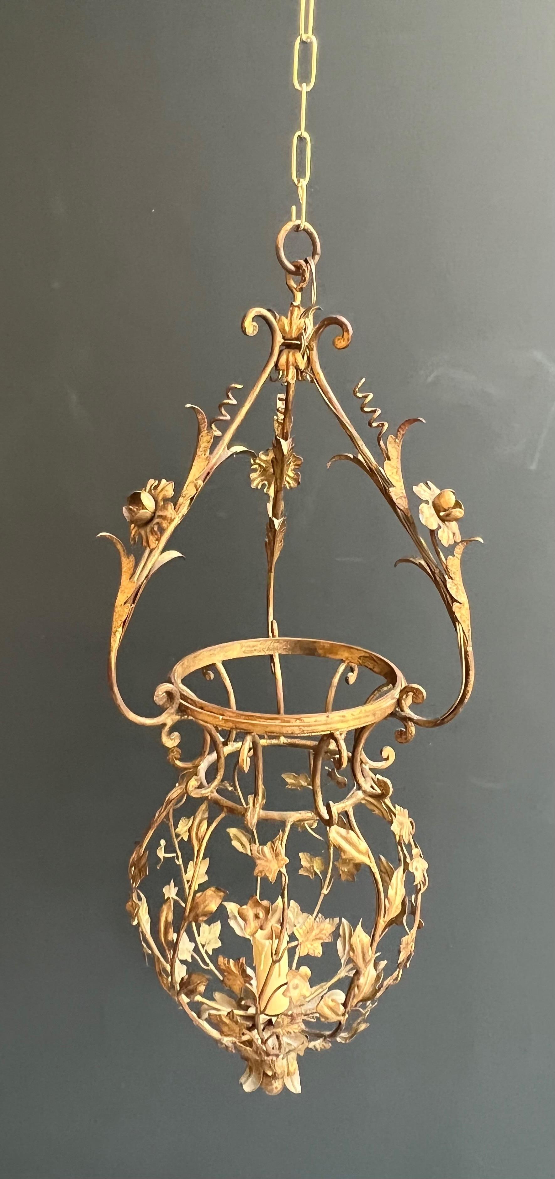 Tall Gilt Metal Lantern with Foliage Decorations Sign Palladio for Maison Baguès For Sale 12
