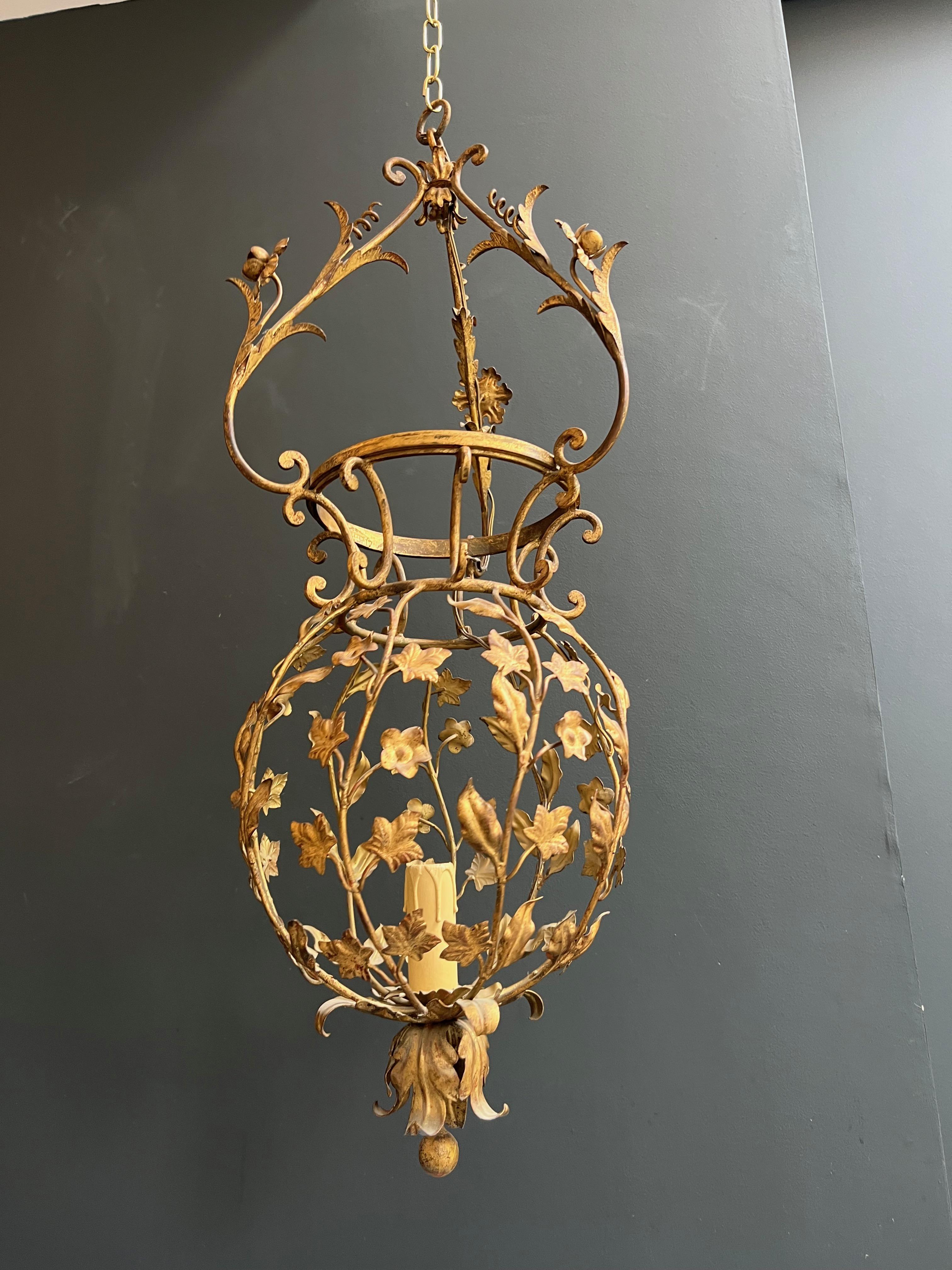 Tall Gilt Metal Lantern with Foliage Decorations Sign Palladio for Maison Baguès For Sale 13