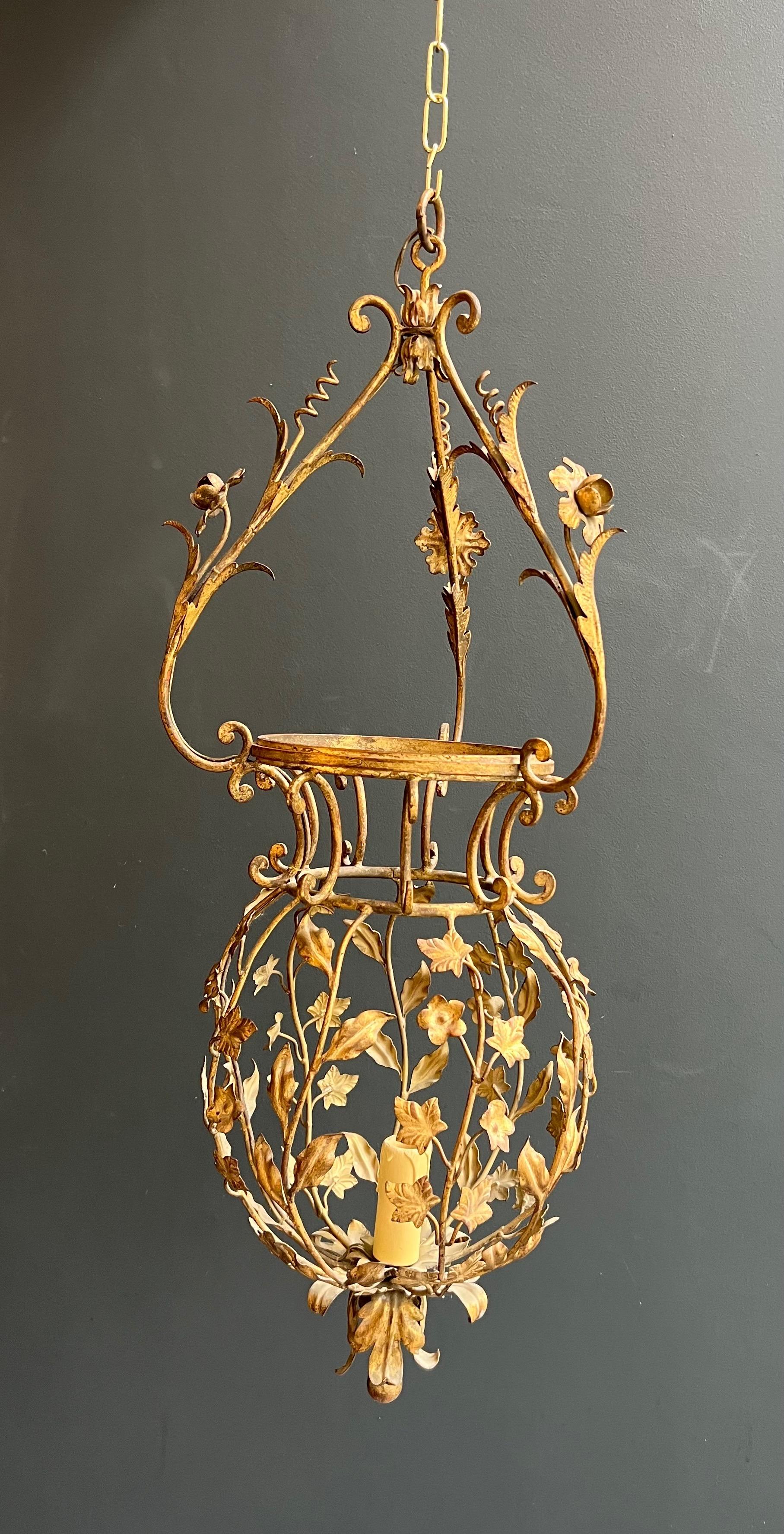 Tall Gilt Metal Lantern with Foliage Decorations Sign Palladio for Maison Baguès For Sale 14