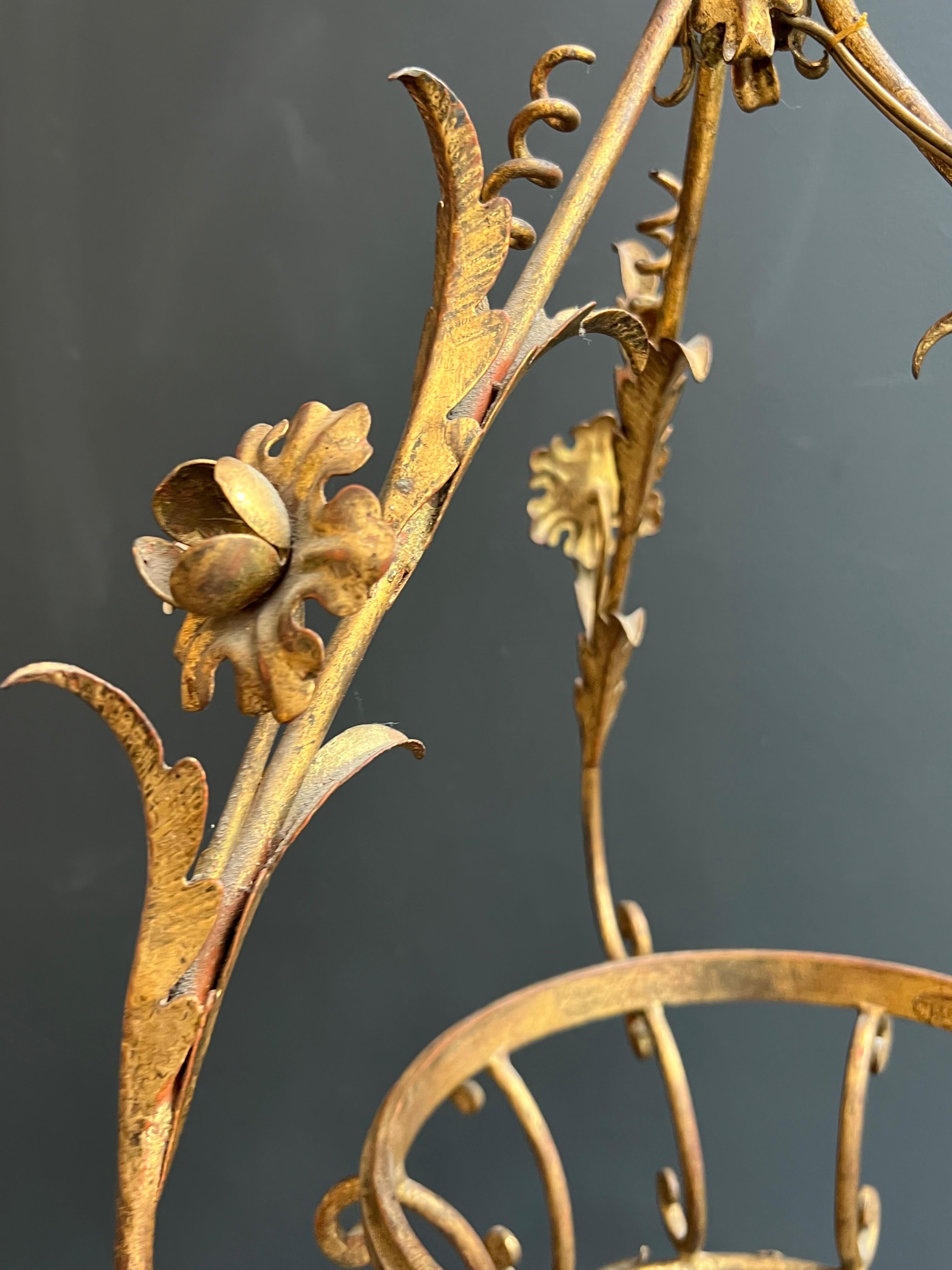 Tall Gilt Metal Lantern with Foliage Decorations Sign Palladio for Maison Baguès For Sale 1
