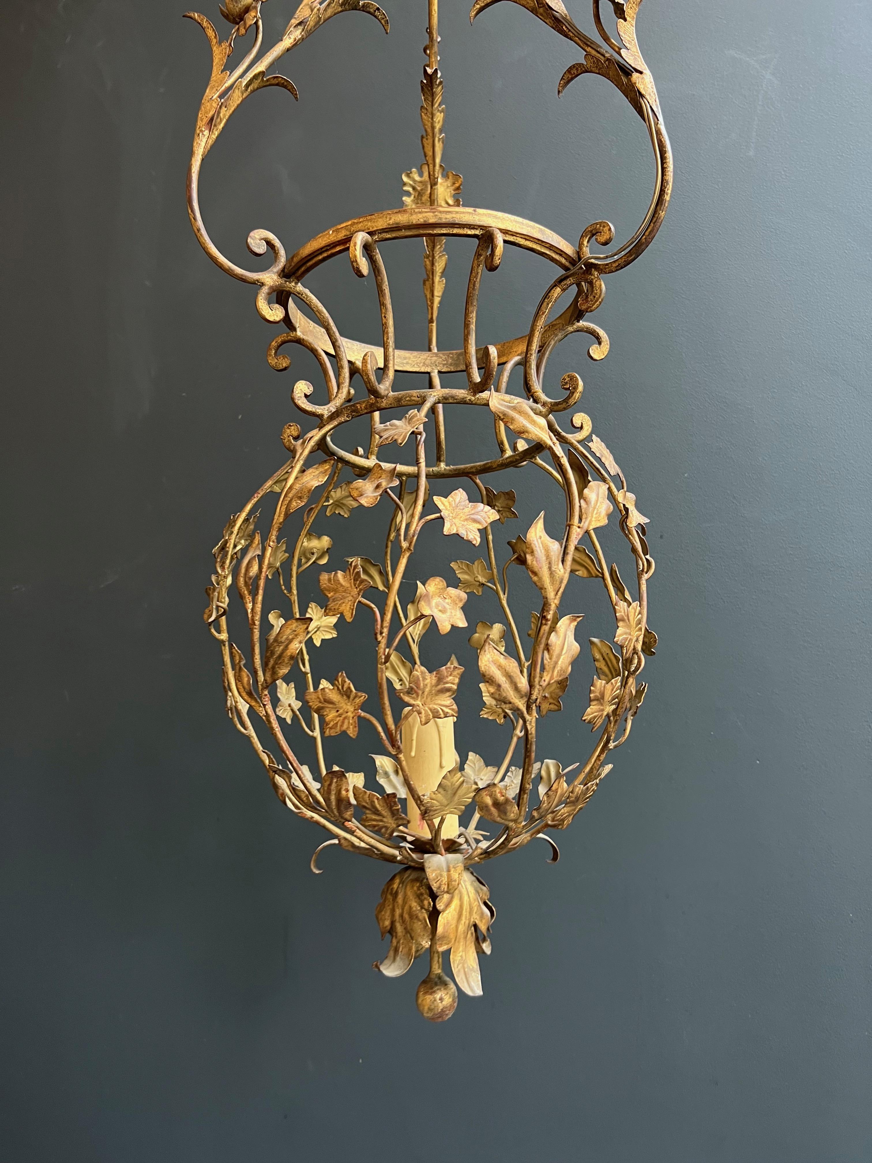 Tall Gilt Metal Lantern with Foliage Decorations Sign Palladio for Maison Baguès For Sale 3