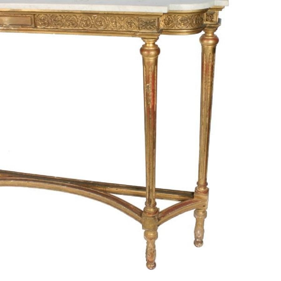 European Tall Gilt Wood Marble Top Console Table, 19th Century For Sale