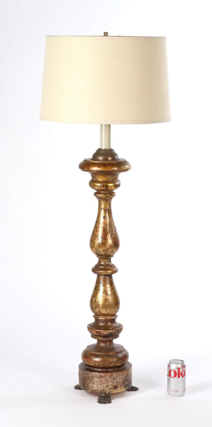Tall turned and giltwood altar stick mounted as a lamp. 

Measures: 33