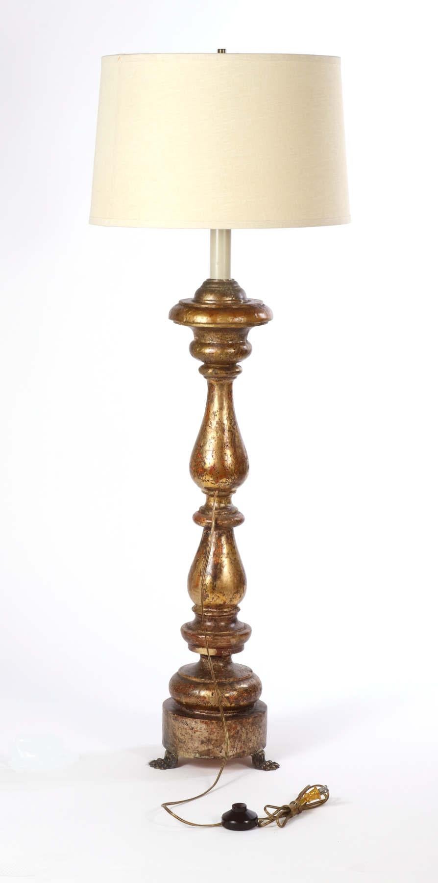 Baroque Tall Giltwood Altar Stick Lamp, 18th C For Sale