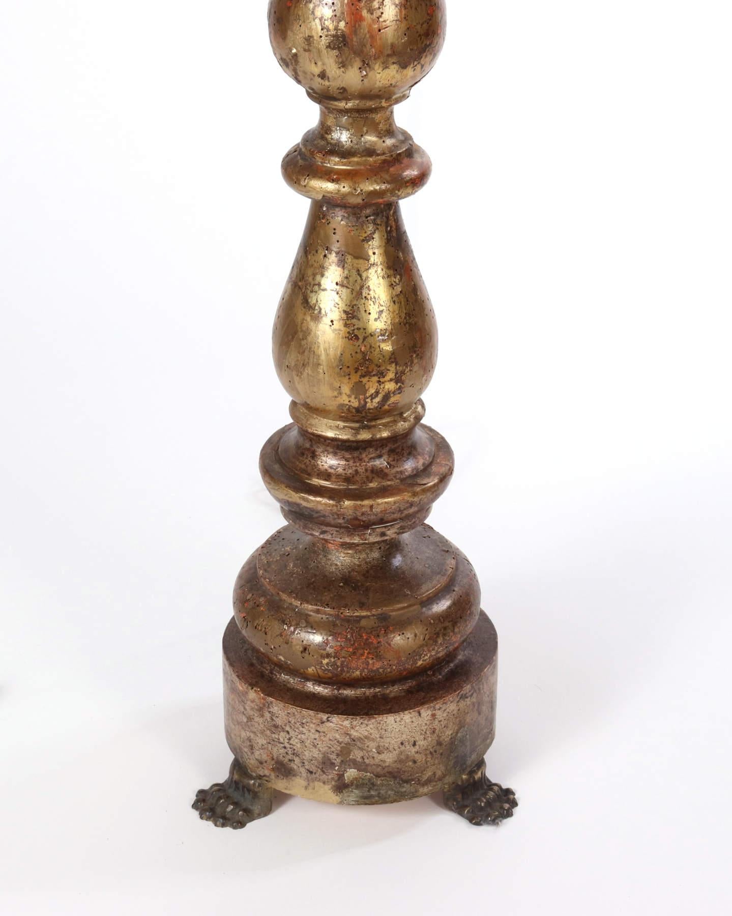 18th Century Tall Giltwood Altar Stick Lamp, 18th C For Sale