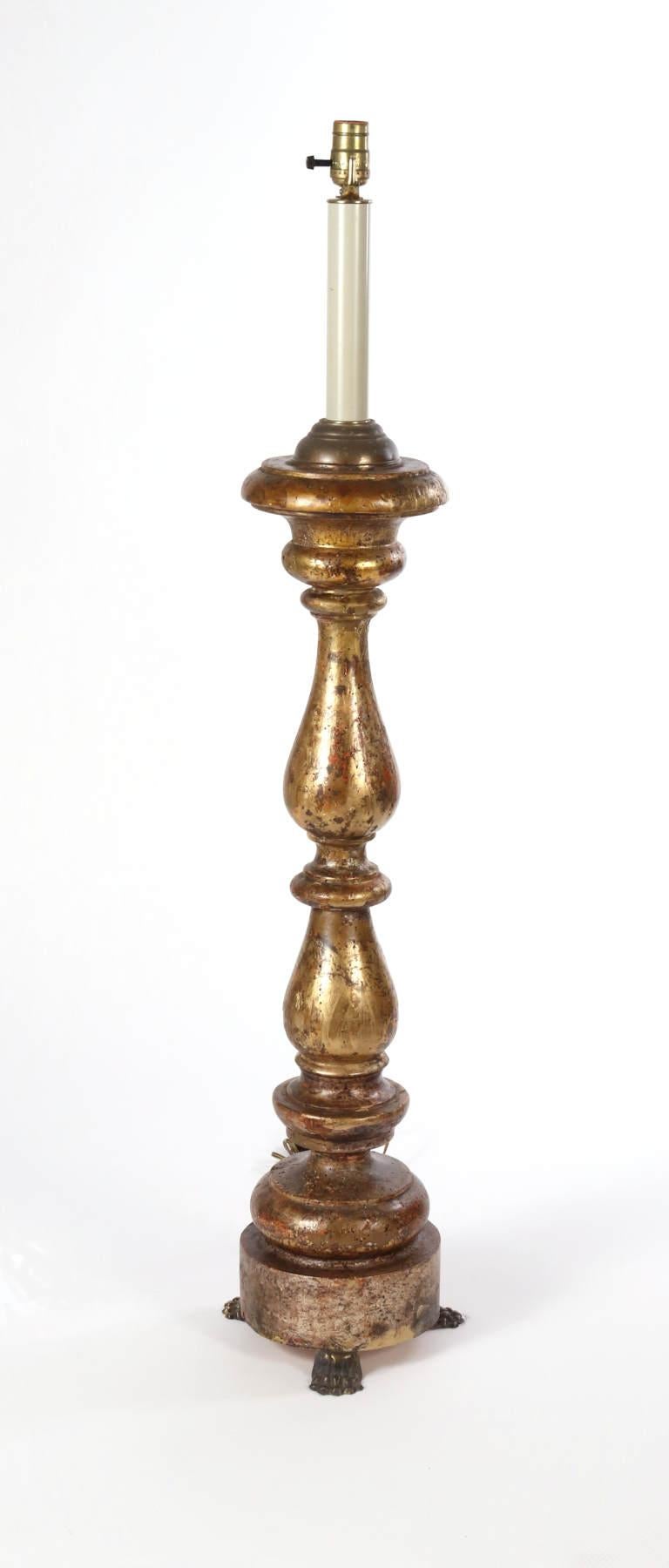 Wood Tall Giltwood Altar Stick Lamp, 18th C For Sale