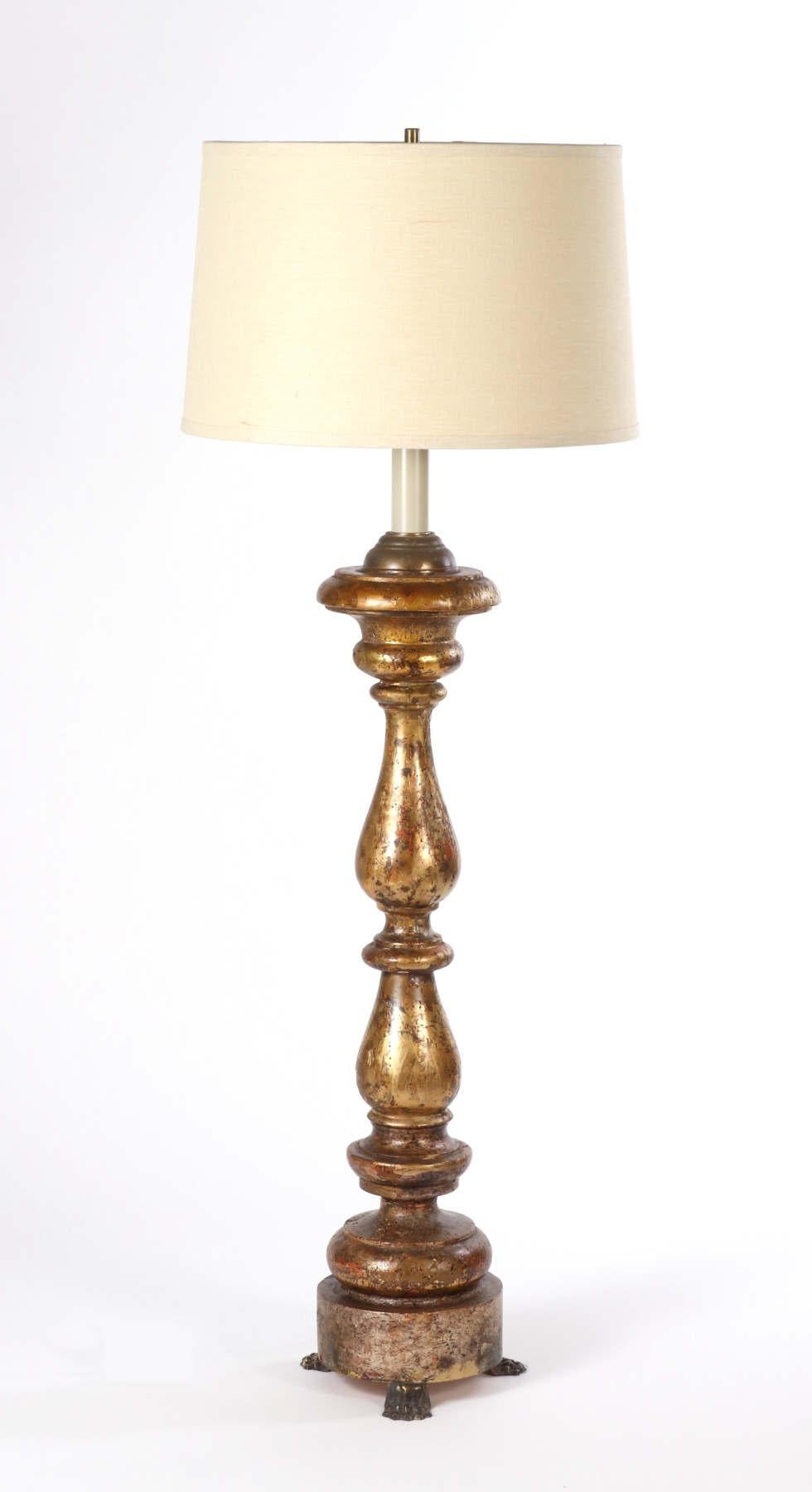 Tall Giltwood Altar Stick Lamp, 18th C For Sale 1