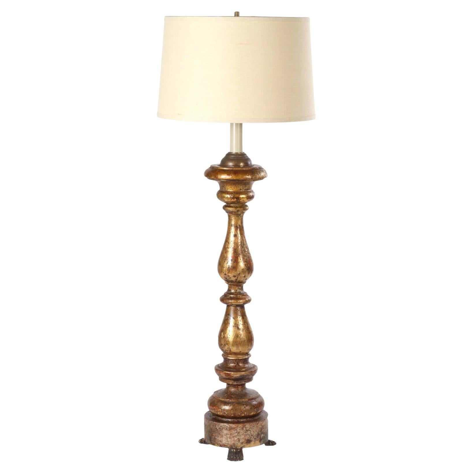 Tall Giltwood Altar Stick Lamp, 18th C For Sale