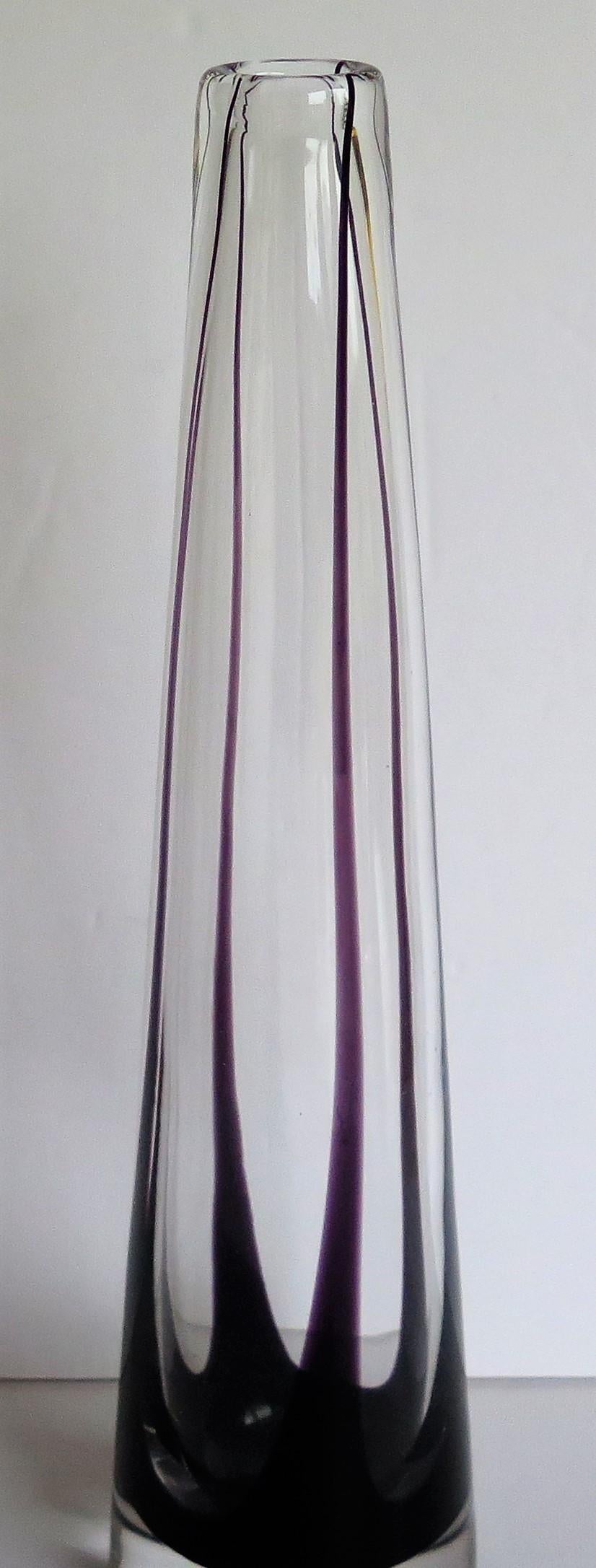 Swedish Tall Glass Sommerso Vase by Vicke Lindstrand for Kosta Glass, Sweden Circa 1960 For Sale