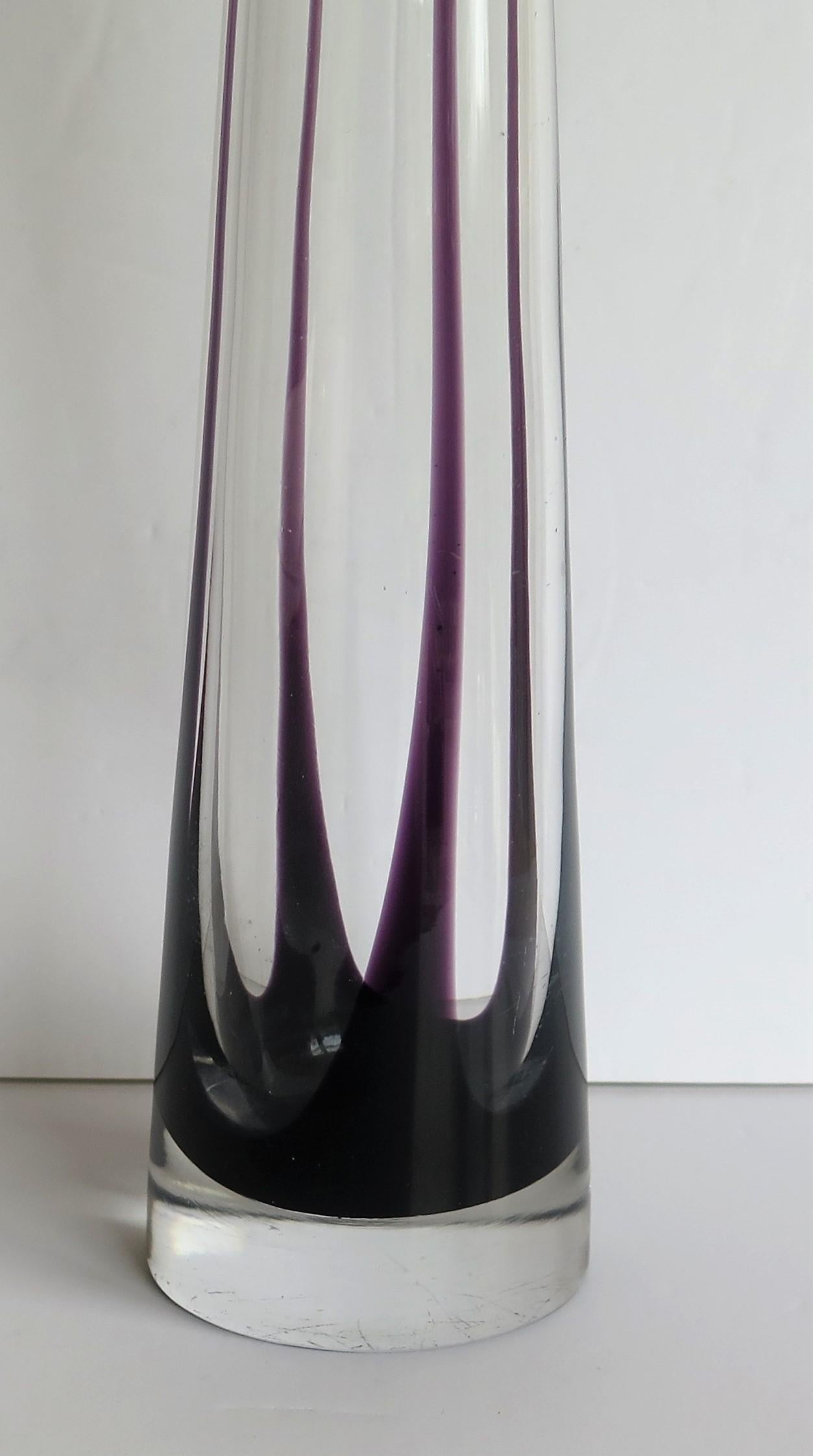 Hand-Crafted Tall Glass Sommerso Vase by Vicke Lindstrand for Kosta Glass, Sweden Circa 1960 For Sale