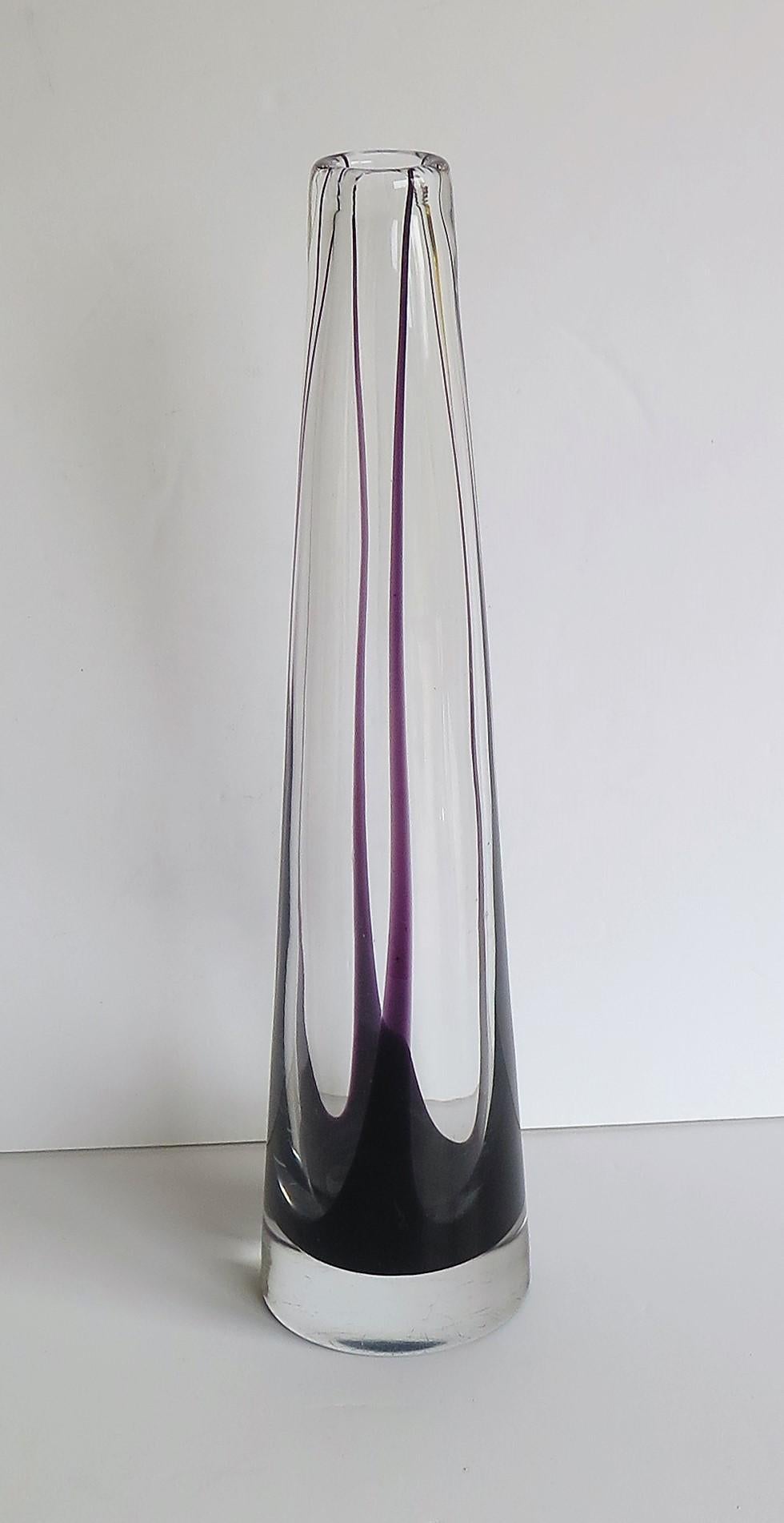 20th Century Tall Glass Sommerso Vase by Vicke Lindstrand for Kosta Glass, Sweden Circa 1960 For Sale