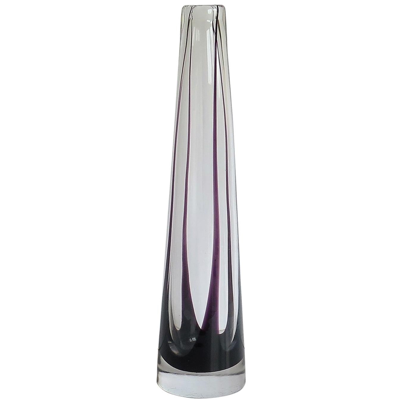 Tall Glass Sommerso Vase by Vicke Lindstrand for Kosta Glass, Sweden Circa 1960