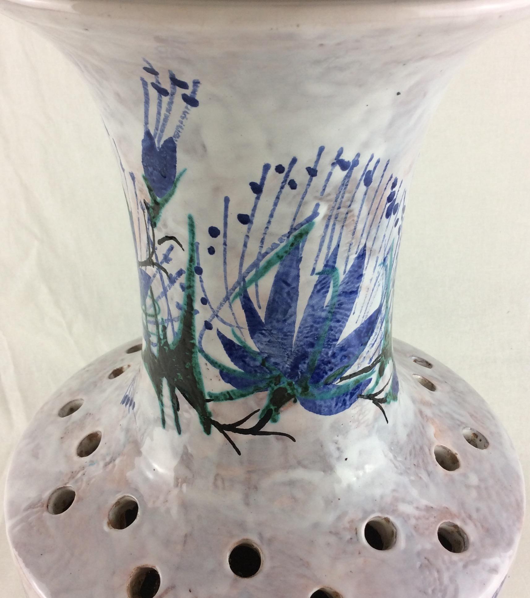 Tall Glazed Midcentury Ceramic Vase from Vallauris, France Signed Le Brescon 1