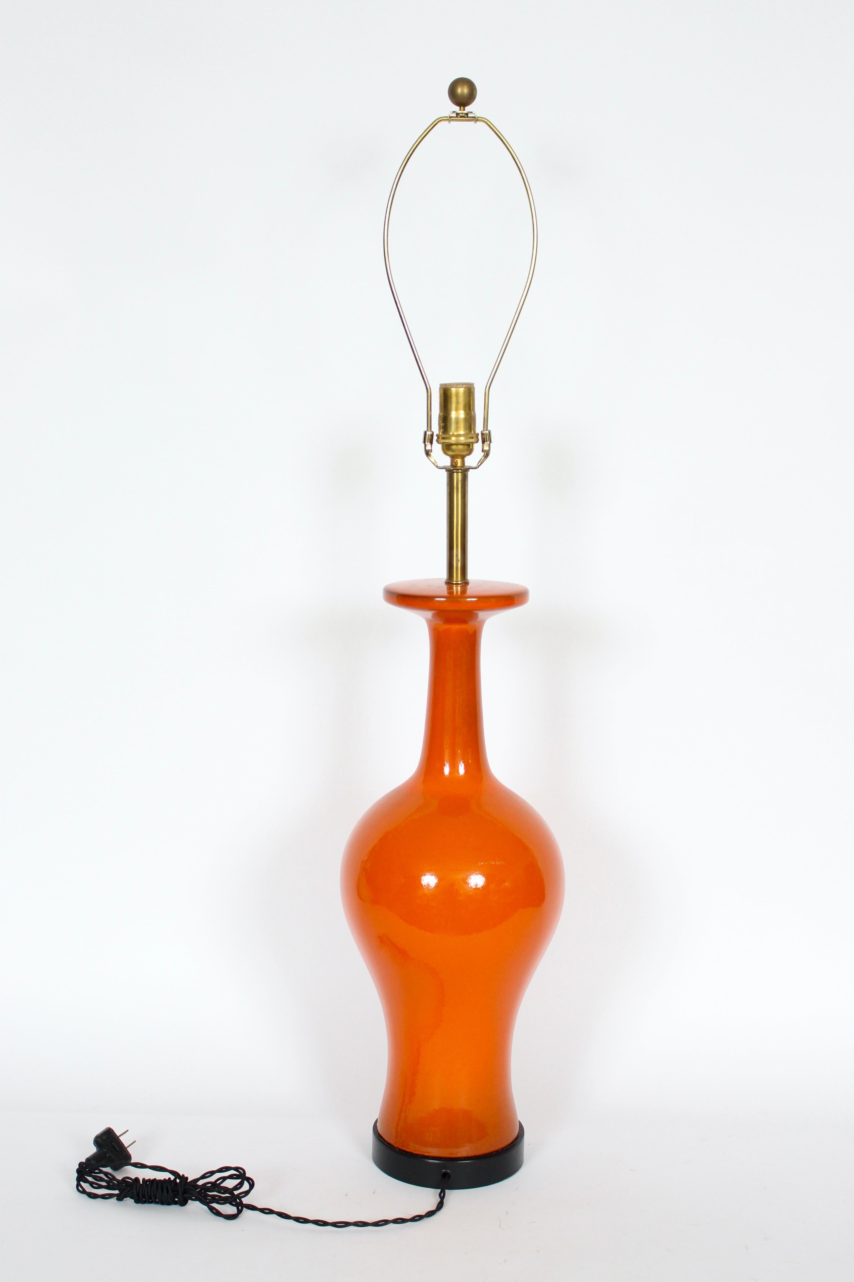 Mid-Century Modern Tall Glazed Tomato Red Ginger Jar Ceramic Table Lamp, Circa 1960 For Sale