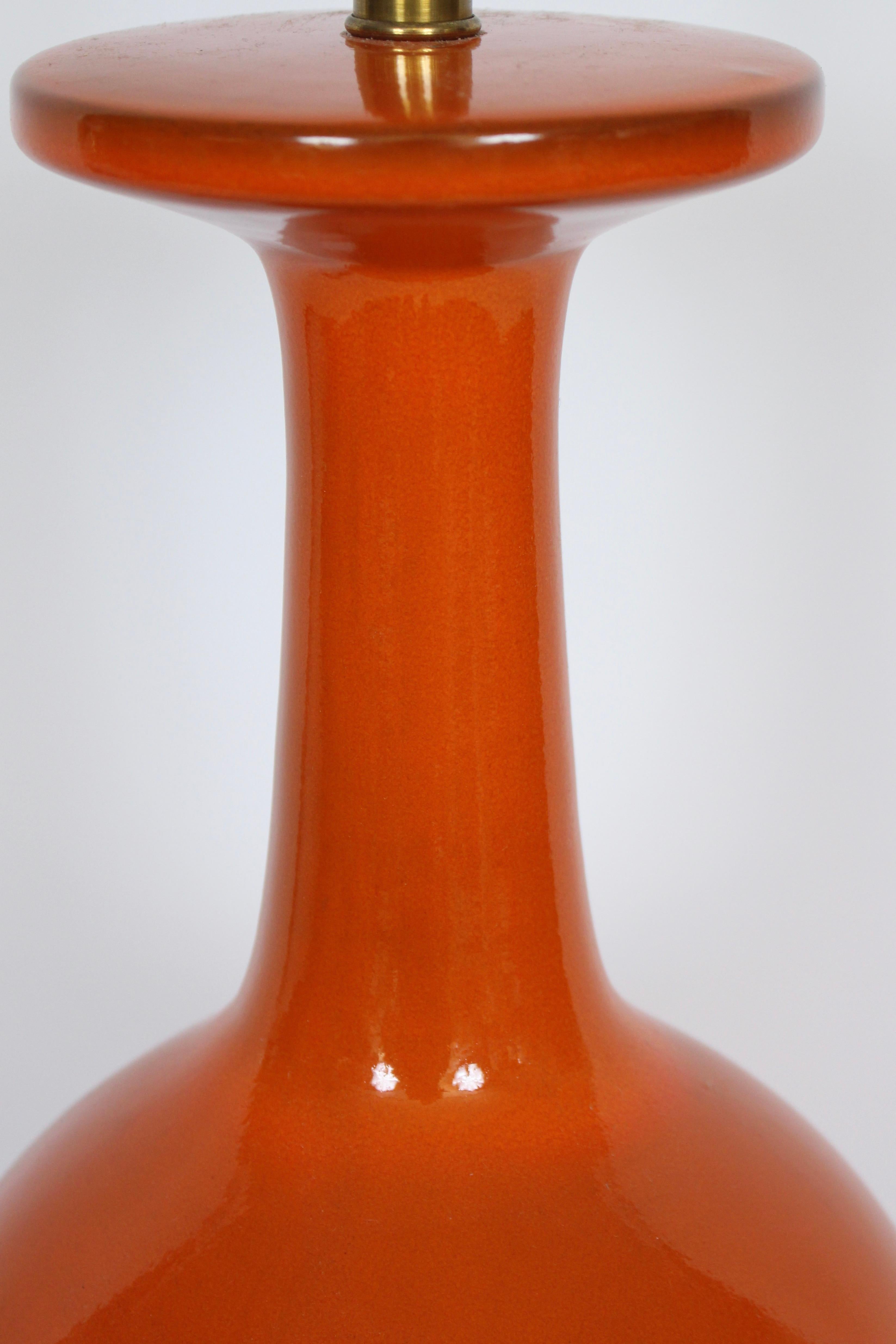Metal Tall Glazed Tomato Red Ginger Jar Ceramic Table Lamp, Circa 1960 For Sale