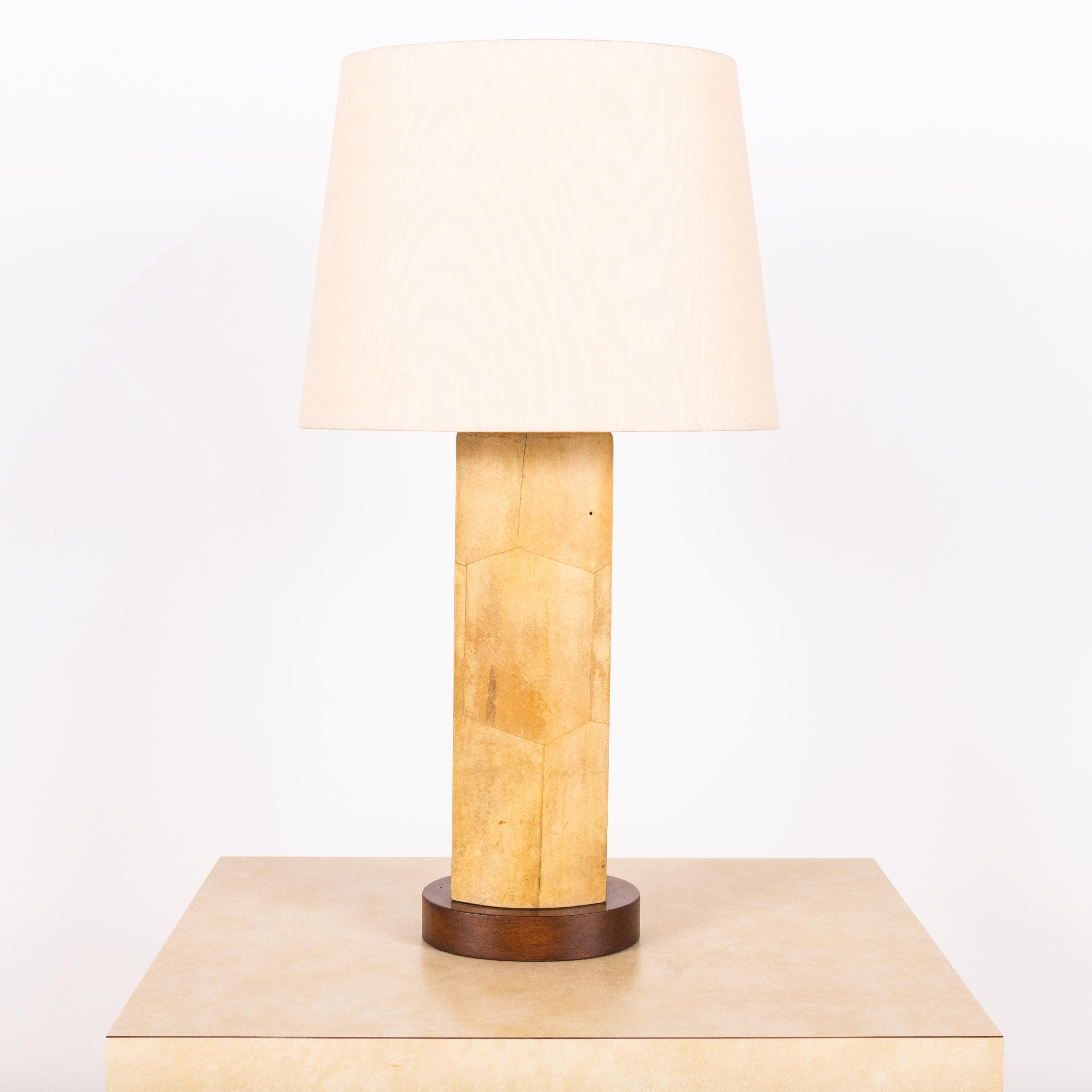 Organic Modern Tall Goatskin Lamp with Custom Oval Linen Shade by Alto Tura For Sale