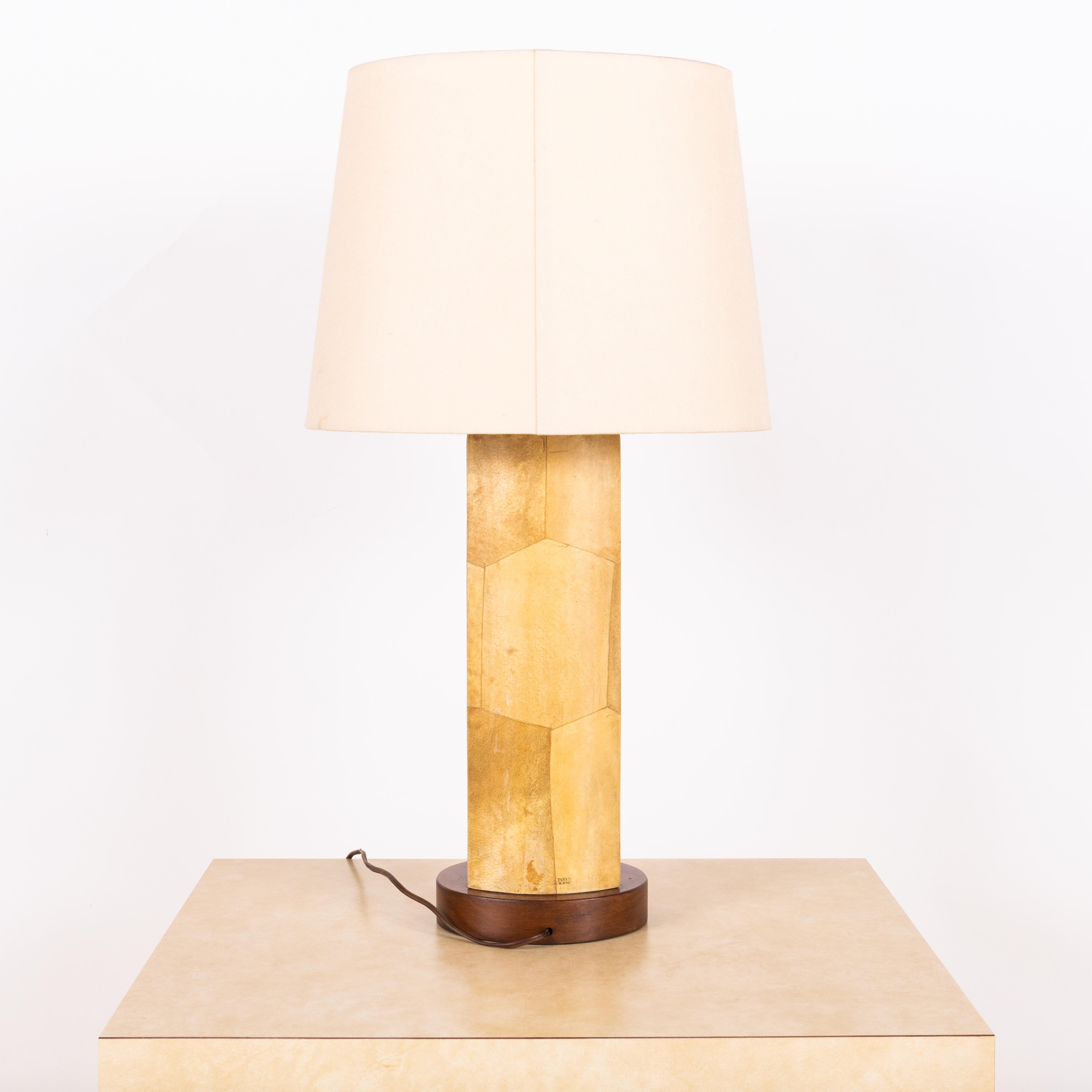 Tall Goatskin Lamp with Custom Oval Linen Shade by Alto Tura In Excellent Condition For Sale In Los Angeles, CA